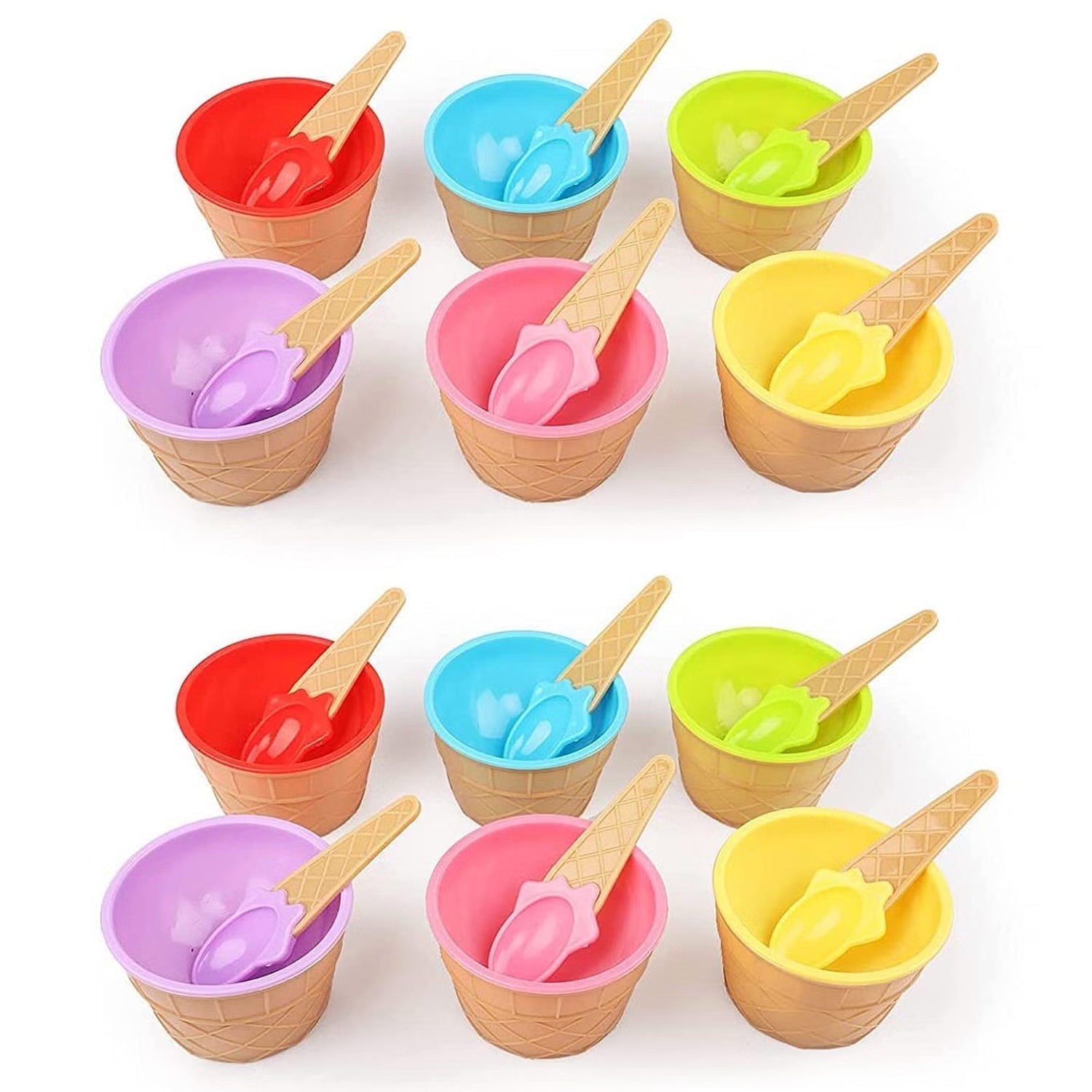 10_8a4bc216-d171-4437-af80-b14fcf06d3fc.jpg Ice Cream Waffle Bowl Spoon Set 12-Piece Couple Dessert Cup Set Reusable Plastic Ice Cream Bowls with Matching Spoons for Parties, Kids Home Use - Image 1